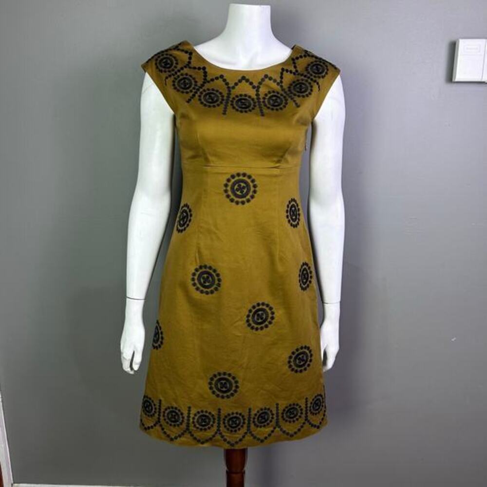 Boden dress size 4 brown embroidered shift‎ office cotton